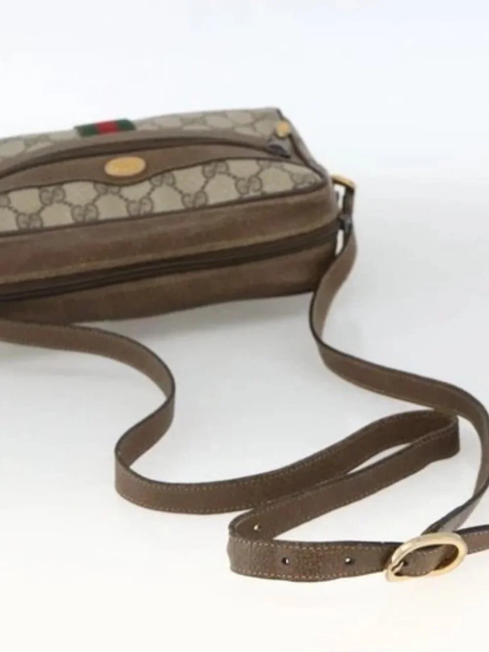 GUCCI GG Supreme Web Sherry Line Bag PVC Beige Gold 75 02 004 Auth BAZ578